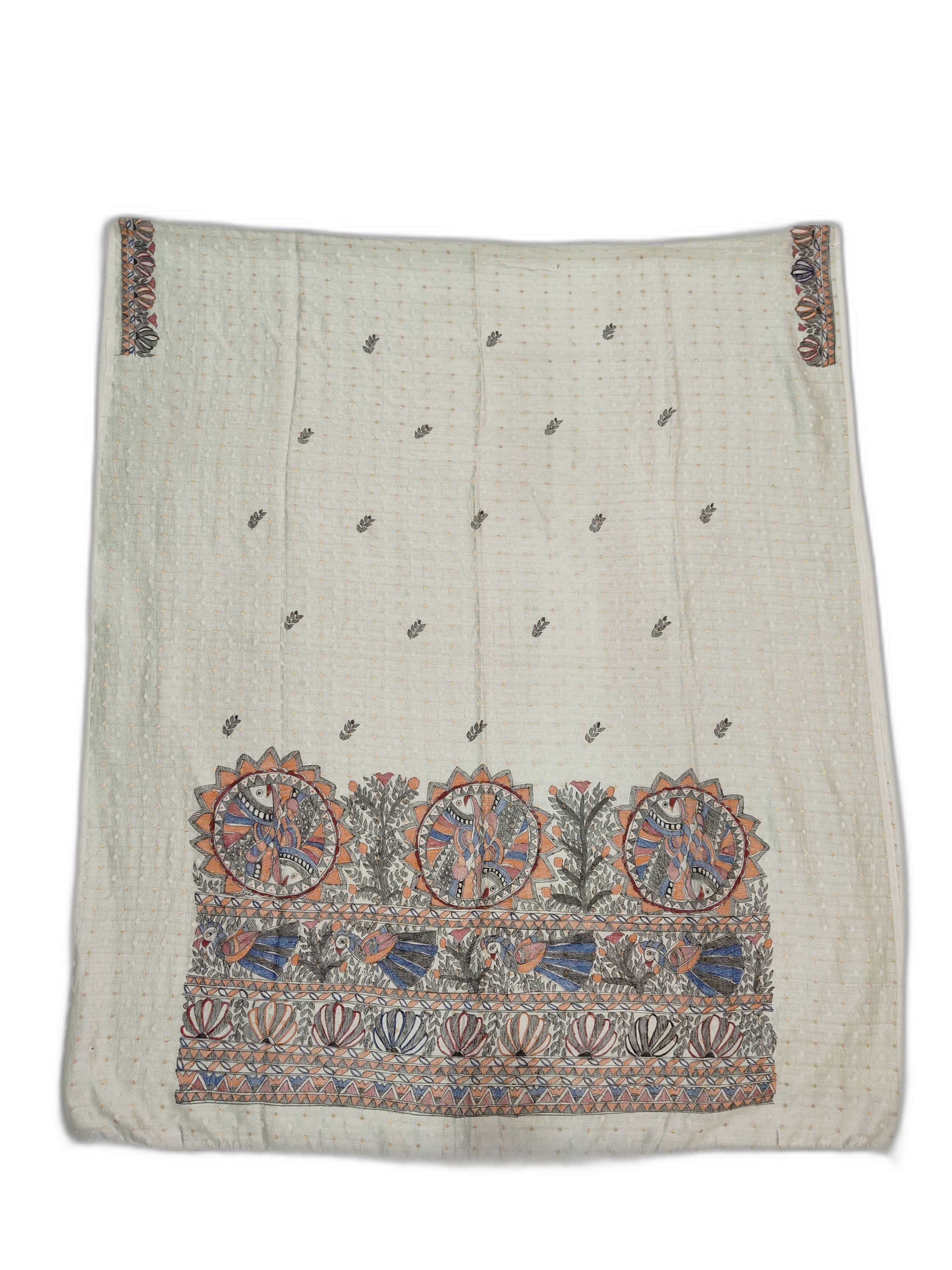 Hand-Painted Madhubani Unstitched Chanderi Suit Set in Pastel Green